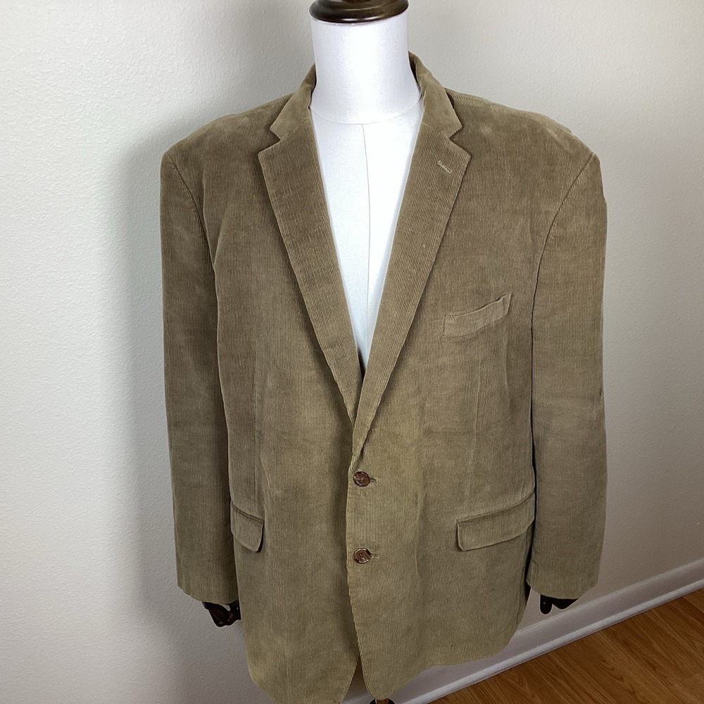 Lauren Ralph Lauren Corduroy Blazer Men's 52R Tan Suede Elbow Patch Sport Coat